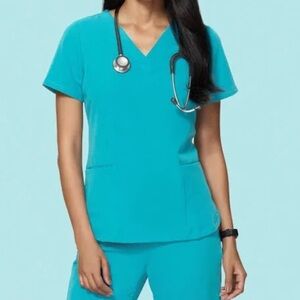 Mandala • Teal 6-Pocket V Neck Scrub Top  - S